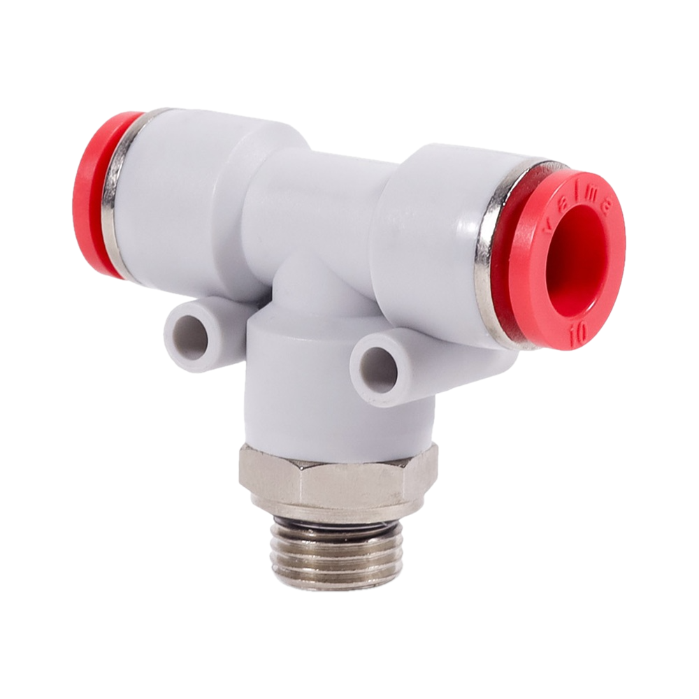 QP-AT-08-G14 Фитинг тройник T-образный, 8мм x 8мм x G 1/4 (наруж.резьба)